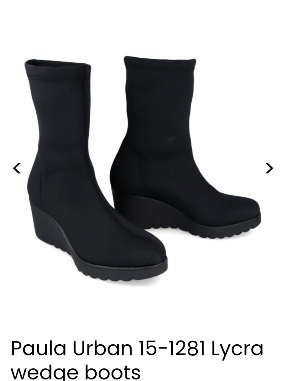 Black Lycra Wedge Ankle Boots Size 6